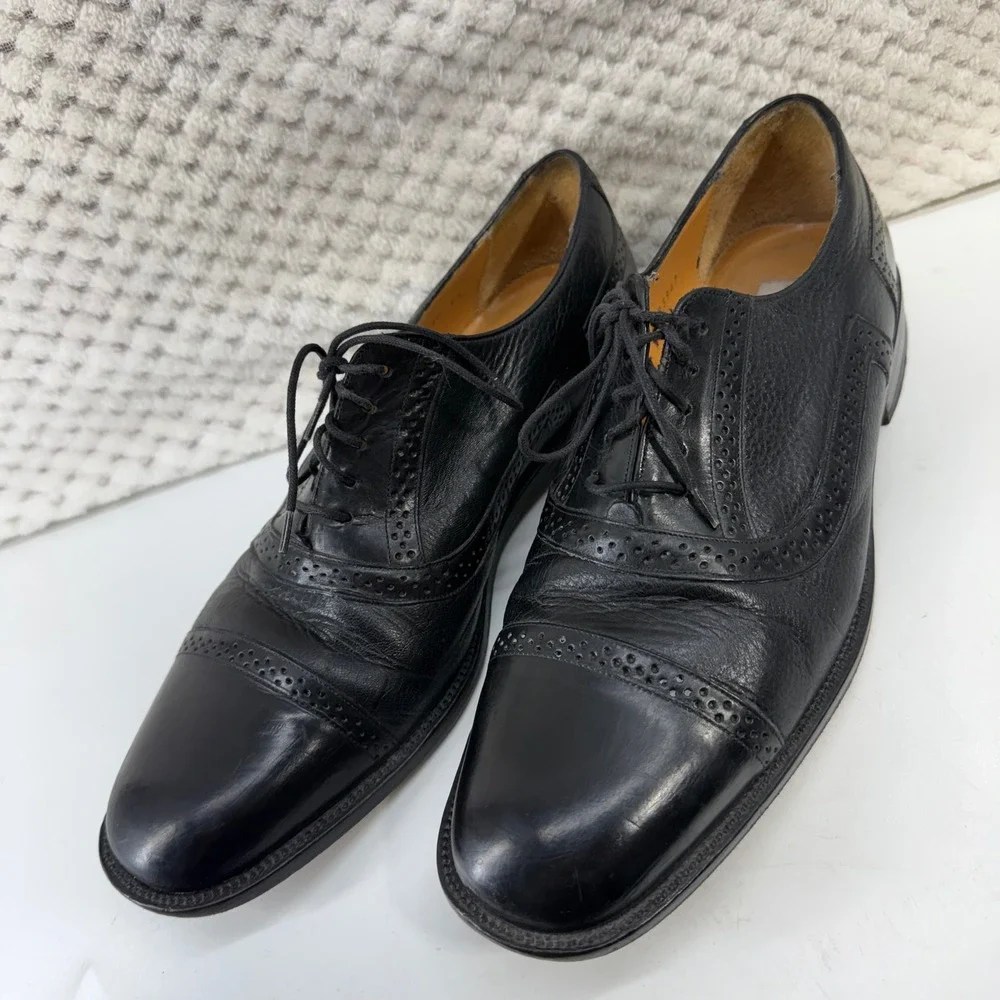 Mezlan Marque Oxford Mens 11 Black Leather Brogue Cap Toe Dress Shoes 18711